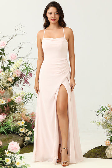 Rosa havfrue Chiffon Long brudepike kjole med Slit
